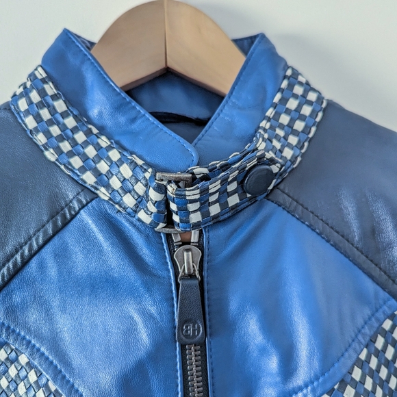 Barnabe Hardy Blue Patchwork Origami CrossWeave Biker Leather Jacket France 48 M - Picture 4 of 14